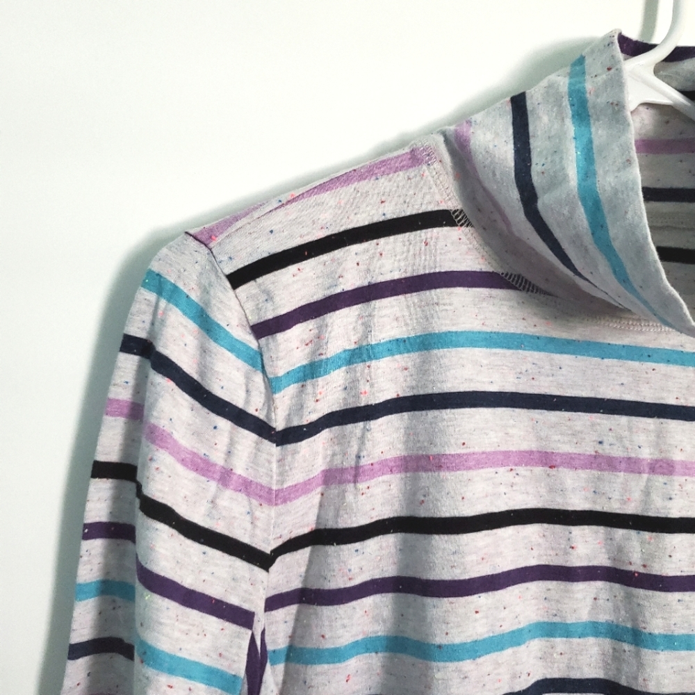 T by Talbots striped mock neck long sleeve tee with snaps, size M - Picture 3 of 10